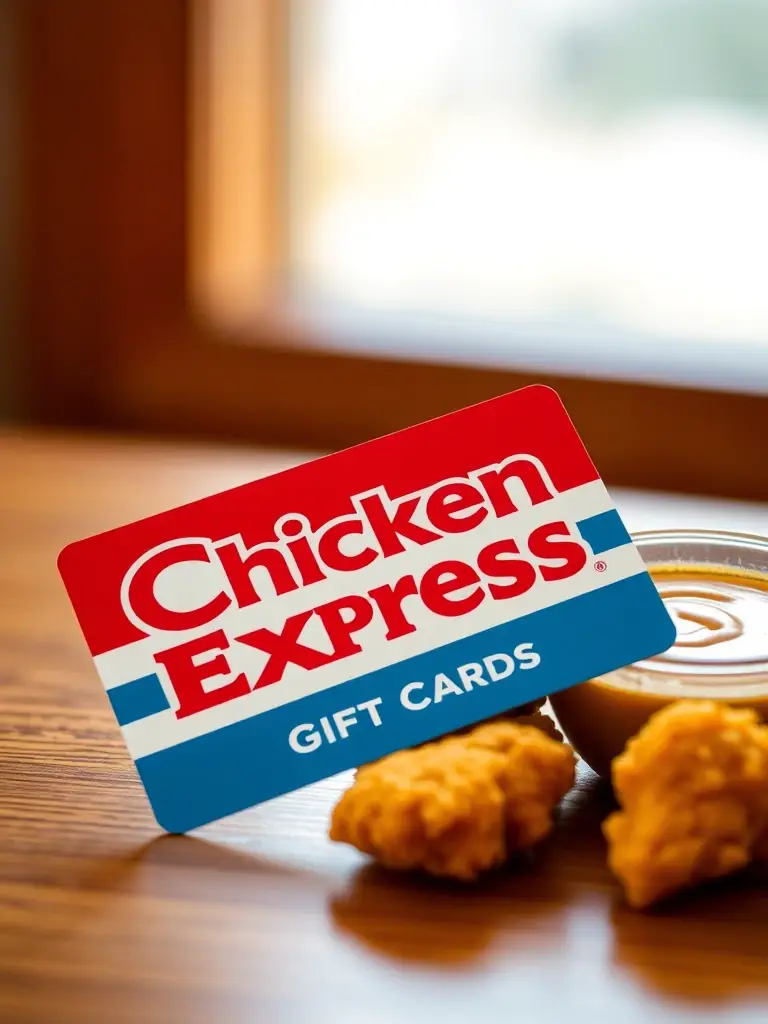 A picture of a Chicken Express gift card, emphasizing its value and usability as a reward option.
